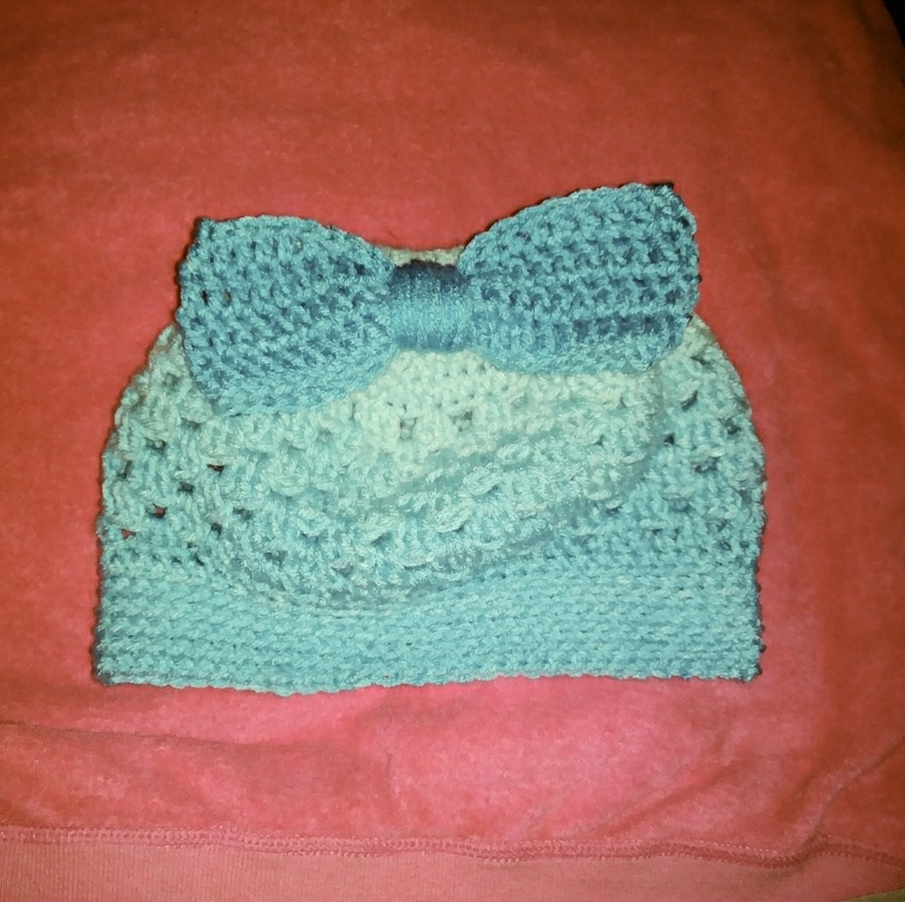 Crochet messy bun hats.